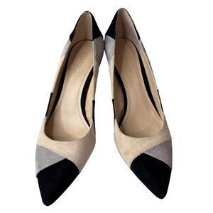 BCBG Paris Suede Colorblock  Black Beige Grey Pumps Women’s Size 9